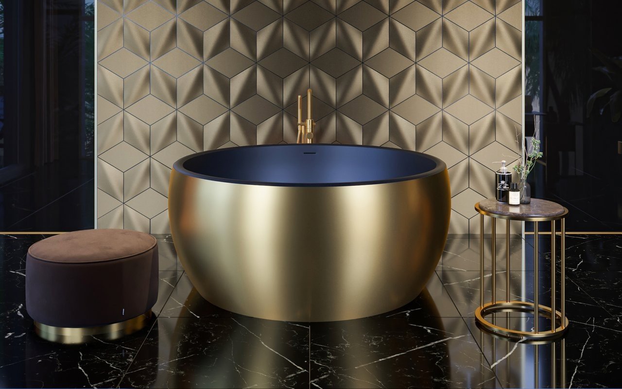 Aquatica Aura Mini Victorian Gold-Blck Round Freestanding Solid Surface Bathtub picture № 0