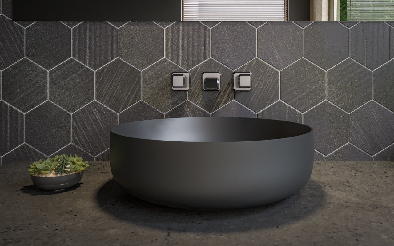 Aquatica Aurora-Blck Round Stone Bathroom Vessel Sink picture № 0