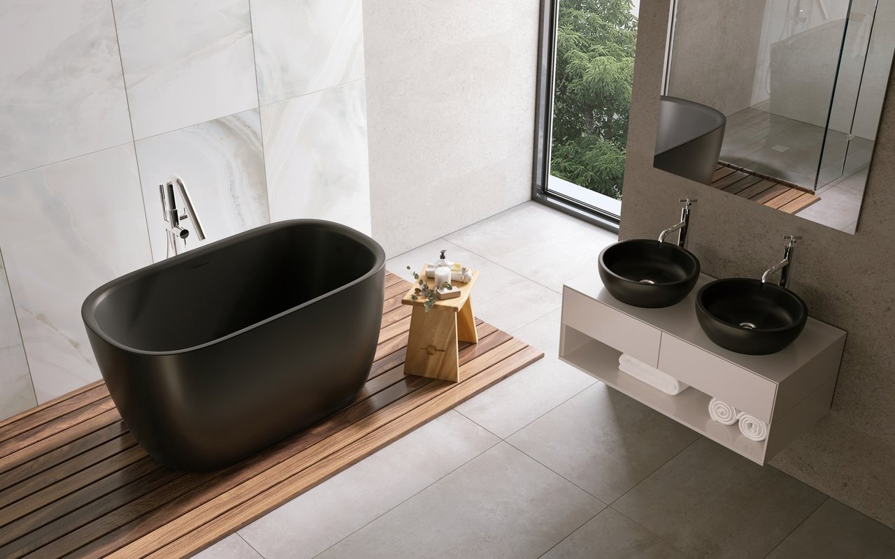 ᐈ 【Aquatica Lullaby 2 Graphite Black Freestanding Solid Surface Bathtub ...