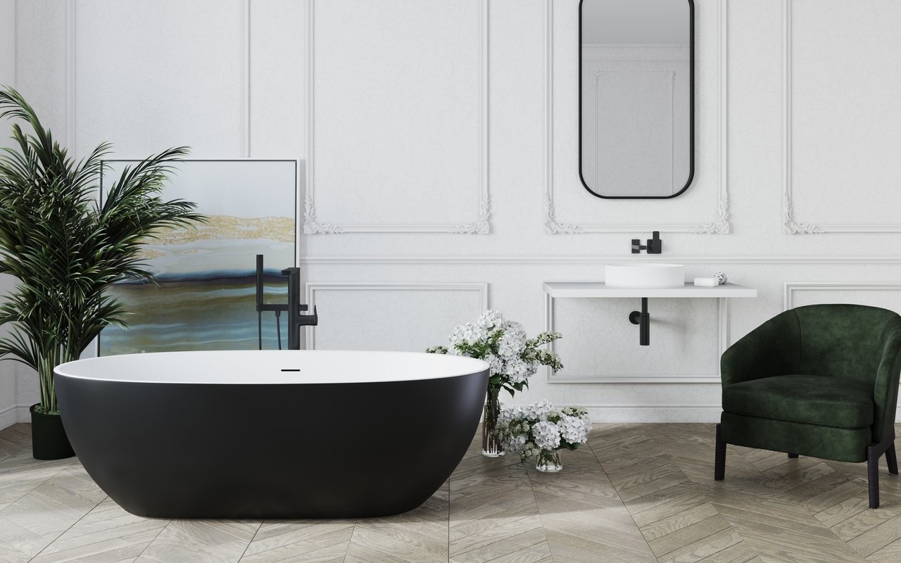 Aquatica Aura Mini Victorian Gold-Blck Round Freestanding Solid Surface  Bathtub