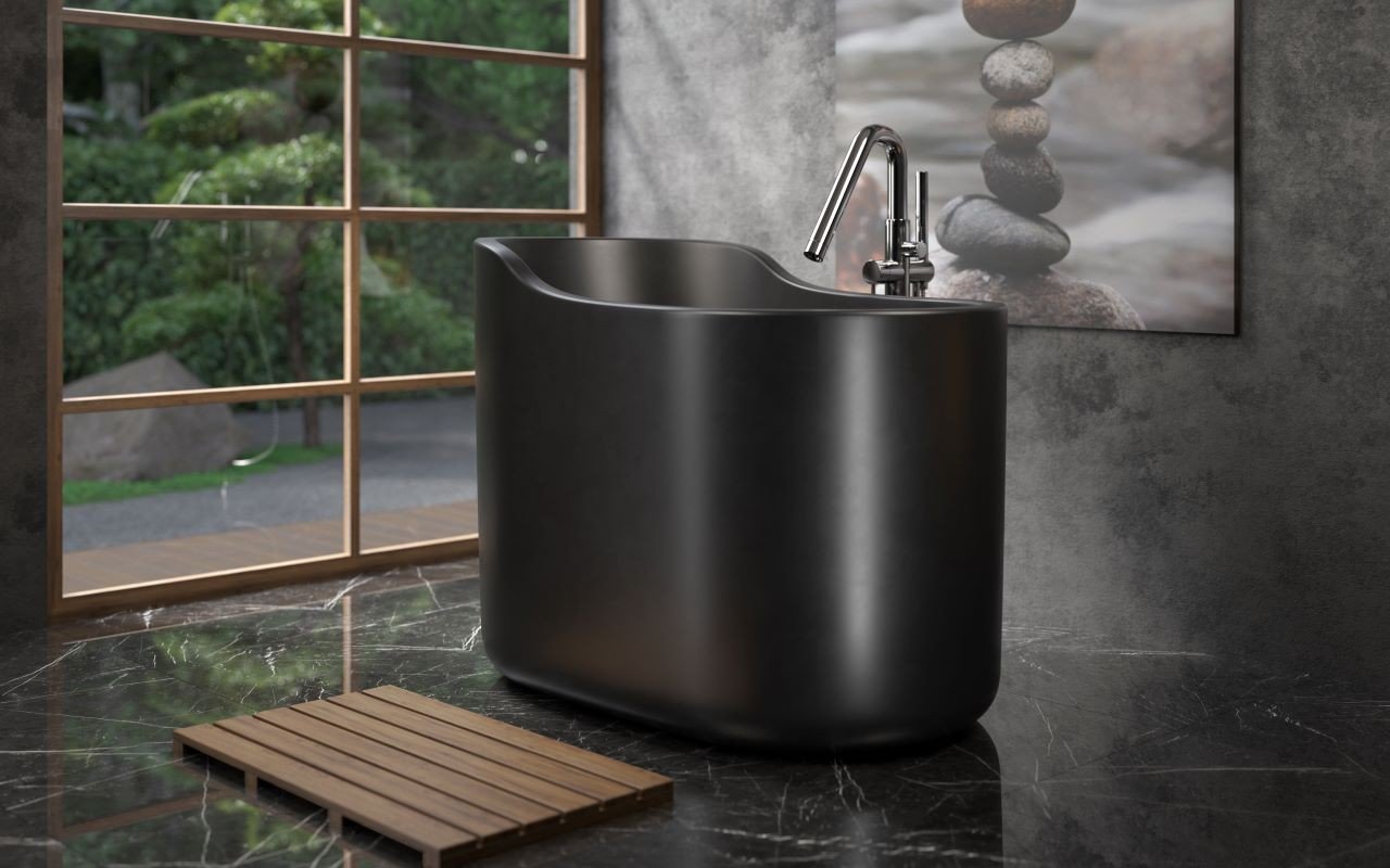 Aquatica True Ofuro Nano Black Freestanding Stone Japanese Soaking Bathtub picture № 0