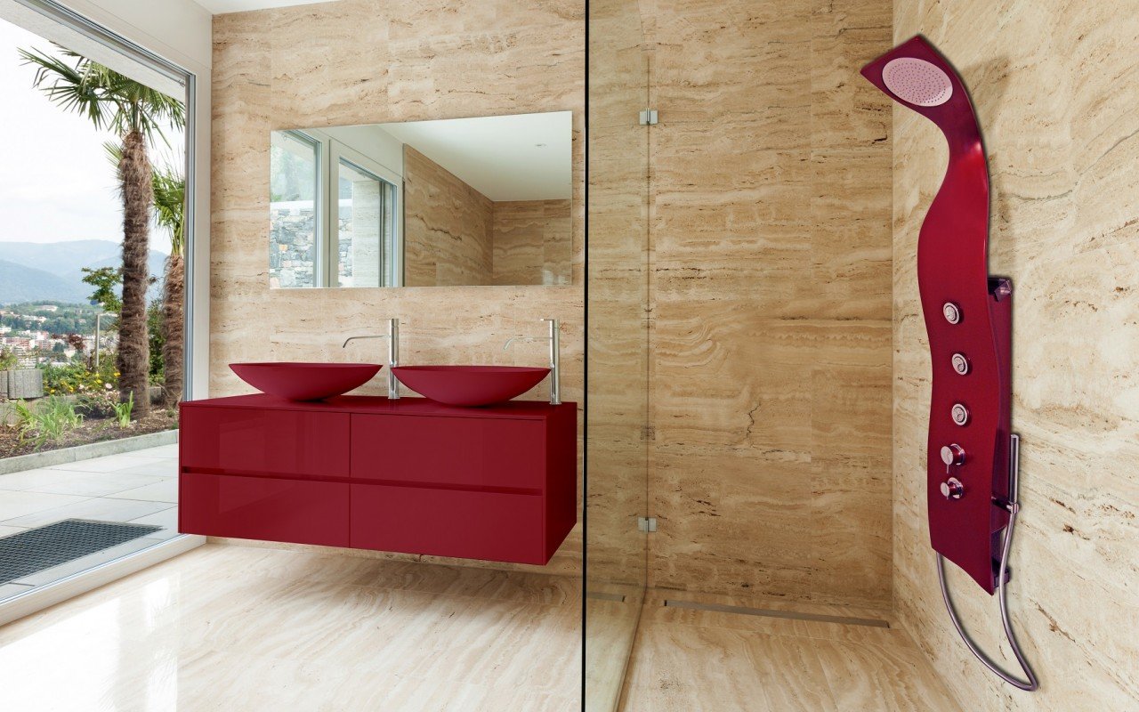 Aquatica Elise Wall-Mounted Solid Surface Shower Panel in Red Matte picture № 0