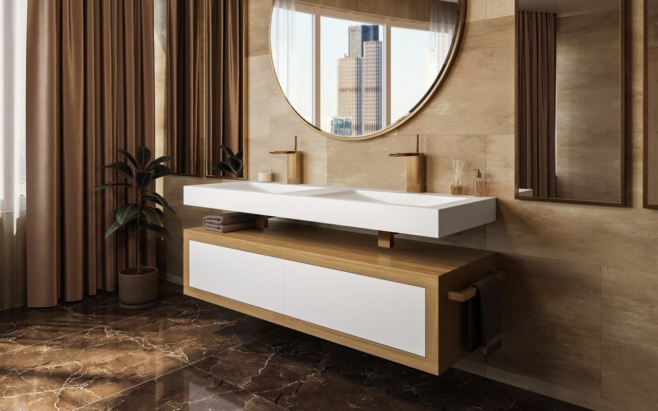 Aquatica Millennium Wht 150 Stone And Wood Bathroom Vanity