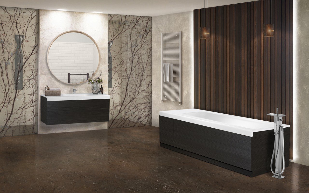 Pure 2d by aquatica back to wall stone bathtub with dark decorative wooden side panels 02 (web)