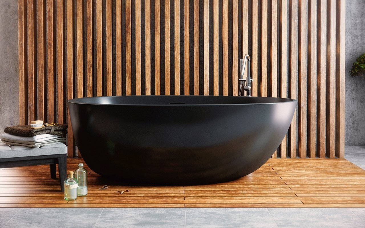 Aquatica Spoon 2 Egg Shaped Graphite Black Solid Surface Bathtub picture № 0