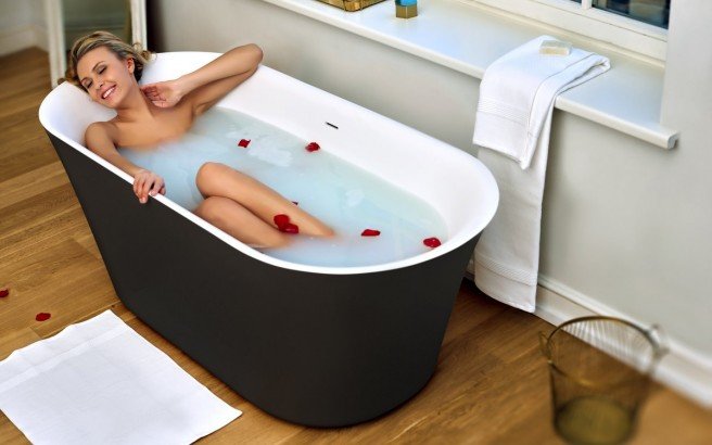 Aquatica Tulip-Blck-Wht™ Freestanding Solid Surface Bathtub