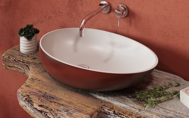 Aquatica Spoon RAL 3009 Egg Shaped Solid Surface Vessel Sink new