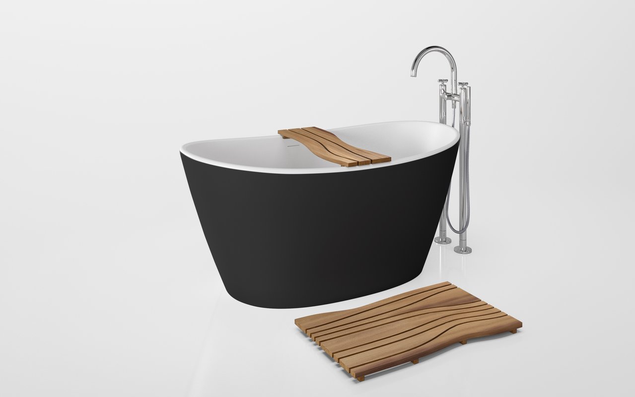 Onde Waterproof Iroko Wood Bathtub Tray on Purescape 748 Black White 01 (web)